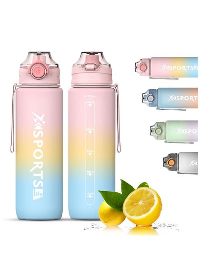 Buy Sports Water Bottle, 1000ml Wide Mouth Drinks Bottle with Time Markings, Sports Canteen for Bike, Fitness, University, Outdoor, School, Gym (Pink) in Saudi Arabia