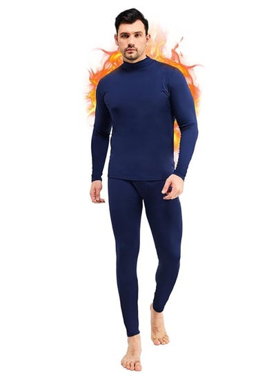 Buy Men's Thermal Underwear Sets Top & Long Johns Fleece Sweat Quick Drying Thermo Base Layer-Navy in Saudi Arabia