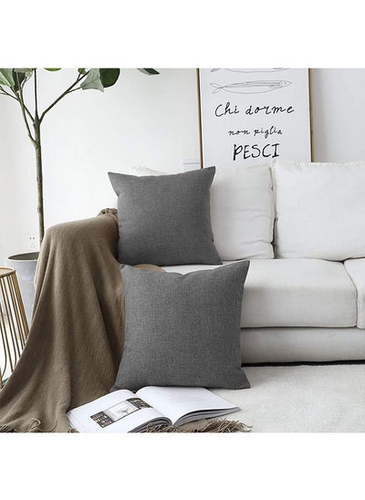 Buy Set of 2 Pieces Square Linen Decorative Cushion with Solid Design and Elegant Colors in Saudi Arabia