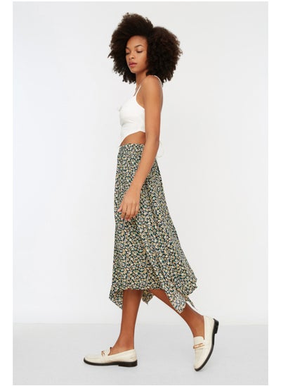 Buy Multicolor Patterned Flounce Asymmetric High Waist Midi Stretch Knitted Skirt TWOAW20ET0440 in Egypt