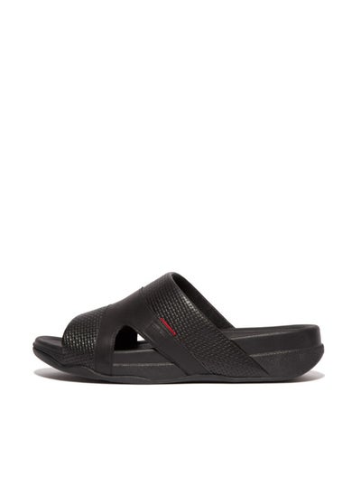 Buy 049-783 Fitflop Men Freeway Iii Mens Weave-Embossed Leather Slides HA9-001 Black in UAE