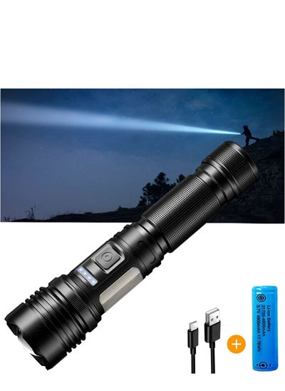 اشتري Super Bright 20000 High Lumens Led Flashlight Rechargeable,7 Modes Zoomable Torch With COB Side Light,Type-C Fast Charging IPX67 Waterproof Power Display Flashlights for Emergencies,Hiking,Camping في السعودية