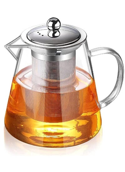 Buy Glass Teapot Stainless Steel Strainer Teapot Heat Resistant Teapot with Removable Infuser and Handle (Round 1300ml) in UAE