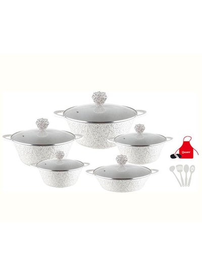 Buy 17-Piece Granite Saving Energy Aluminum Cookware Set Includes 1xCasserole With Lid 20cm, 1xCasserole With Lid 24cm, 1xcCasserole With Lid 28cm, 1xCasserole With Lid 32cm, 1xShallow Casserole With Lid 28cm, 7xCooking Tools White in UAE