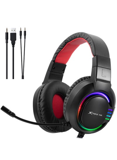 Buy GH405 RGB  Gaming Headset - Stereo Surround Sound - RGB Lighting - 50MM Drivers - LEATHER Ear Cups - Black in Egypt