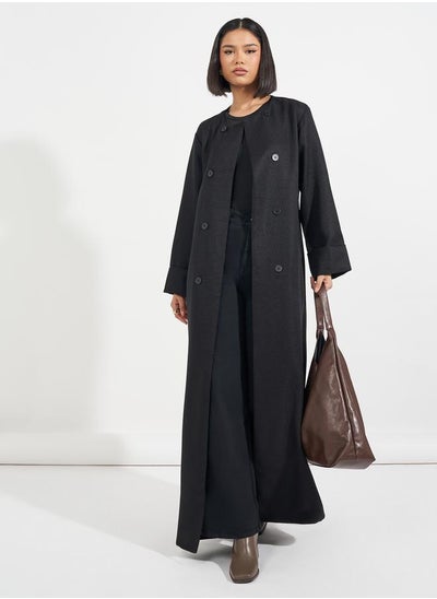 Buy Tweed Maxi Abaya with Button Detail in Saudi Arabia