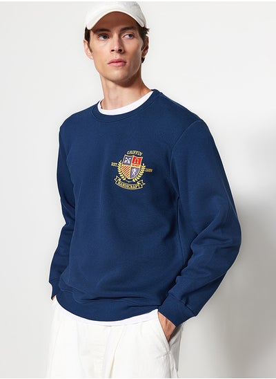 Buy Regular Cut Cotton Sweatshirt with Arm Embroidery and Fleece Inside TMNAW24SW00127 in Egypt