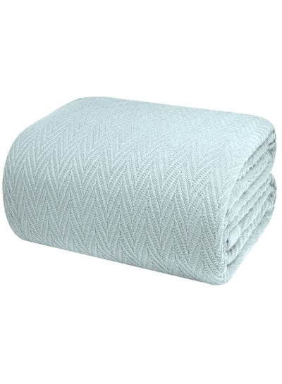 Buy Luxurious Thermal Cotton Blanket Blue Queen – Herringbone 405 GSM 230cm x 230cm 100% Long Staple Throw Cotton Blankets for All Seasons – Soft Blanket for Bed by Infinitee Xclusives in UAE