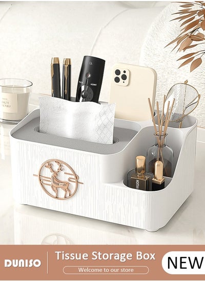 Buy Desktop Tissue Storage Box, Multifunctional Tissue Storage Box Cover with Phone Holder, Desktop Stationery Storage Tissue Box for Living Room, Office, Night Stand, Dresser, Bedroom, Bathroom in UAE