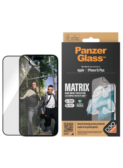 اشتري PanzerGlass™ Eco-Friendly Matrix Screen Protector for Apple iPhone 15 Plus - Protect, Prolong and Make a Difference - with mounting aid for easy installation في الامارات