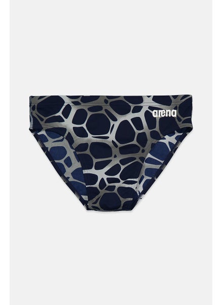 Buy Men Allover Print Swimwear Brief, Navy Blue and Grey in Saudi Arabia