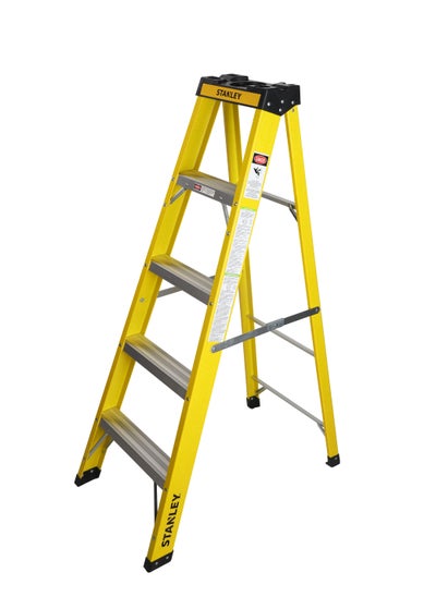 Buy STANLEY Step Ladder | 4 Steps Fiber Ladder | Anti Slip Steps | Non-Slip Rubber Edge Guards | 150 KG Loading Capacity | EN131 Approved in UAE