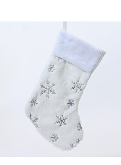 Buy Kaemingk Christmas Stocking Polyester Stitching Silver Snonwflakewhite 41Cm, 1 Piece in UAE