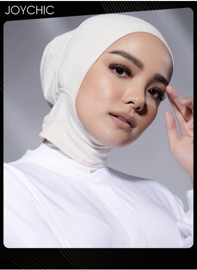 اشتري Solid Color Modal Skin-friendly Highly Elastic Mercerized Cotton Women's Hijab Muslim Headwear Wearable Traditional Wear Fashion Adjustable Head Scarf White for All Seasons في السعودية