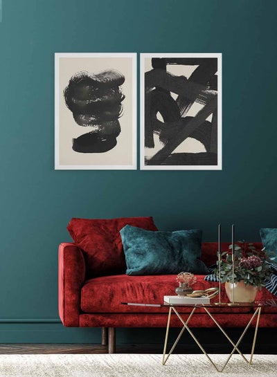 Buy Set of 2 Framed Canvas Wall Arts Stretched Over Wooden Frame, Hand Painted Abstract Paintings, For Home, Living Room, Office Décor in Saudi Arabia