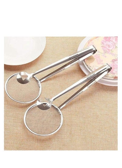 اشتري Stainless Steel Fine Mesh Strainer Tongs Oil Filter Spoon 2 in 1 Oil Skimmer Colander with Clip for Filter Oil frying Multi functional BBQ Filter Clamp Strainer Kitchen Tools (Oil Filter Tongs) 2 Pack في السعودية