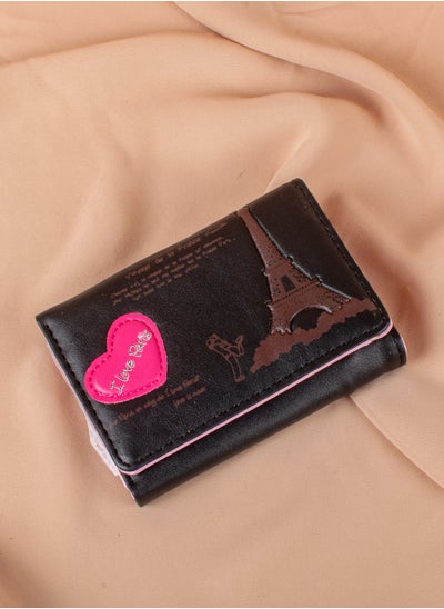 Buy Leather Flip Wallet & Card Holder with 7 Pockets and Zipped Pocket Black - Eiffel Tower in Egypt