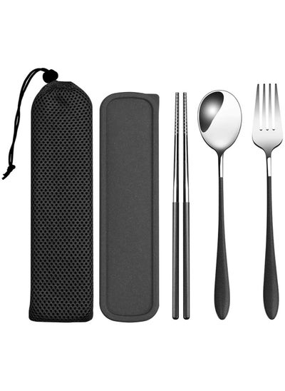 Buy Travel Cutlery Set Stainless Steel Cutlery Set Portable Camp Reusable Flatware Silverware Include Fork Spoon Chopsticks with Case for Hiking Traveling Camping or School Lunch in UAE