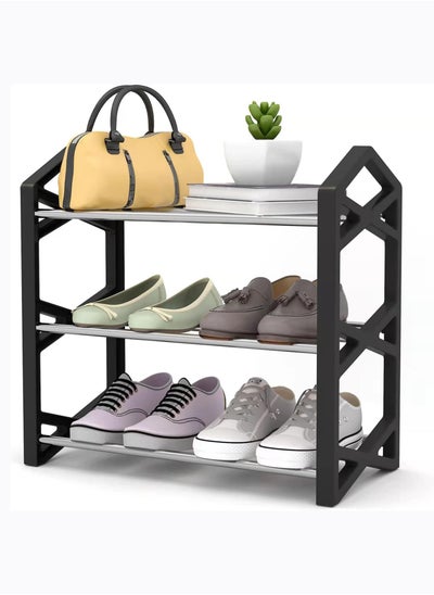 Buy 3-Tier Shoe Rack Organizer Multifunctional Sturdy Steel Shoes Shelf Storage Stackable Stand Footwear Display Shelf for Living Room Bedroom X Shape Frames (3-Tier Black Shoe Rack) in Saudi Arabia