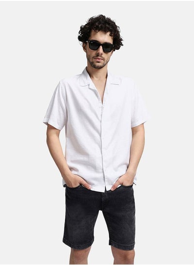 Buy Solid Resort Collar Short Sleeve Casual Shirt in Saudi Arabia