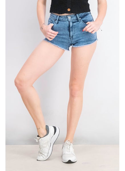 Buy Women Bet Loops Plain Denim Short, Wash Blue in Saudi Arabia