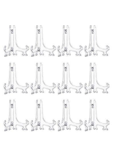 Buy 12 Pieces Plastic Easel Stands Plate Stands Holders, Picture Easel Stand Clear for Display Picture Frame Collectibles Desktop Weddings Party Home Decoration in Saudi Arabia