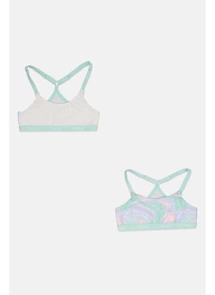 Buy Kids Girl 2 Pack Tie Dye Print Bralettes, Mint/Lavender/White in UAE