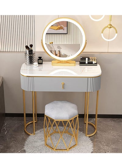 اشتري Makeup Vanity Table Set with Touch Screen Lighted Mirror, 1 Drawers, Cushioned Stool, Makeup Desk Bedroom Girls Dressing Table Furniture في الامارات