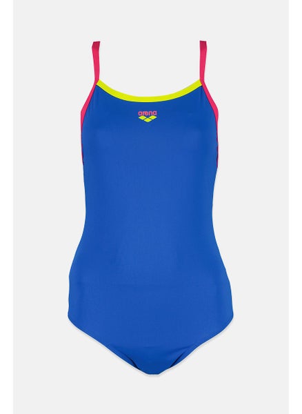 Buy Women Brand Logo One,Piece Swimwear, Royal Blue and Pink and Green in Saudi Arabia