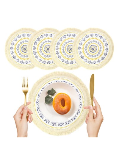 Buy Round Placemats, 4 Pack Farmhouse Cotton Woven Placemats for Dining Table Bohemian Heat Resistant Fringe Circle Placemats Non-slip Kitchen Table Placemats in Saudi Arabia