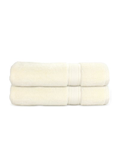 Buy Hotel Linen Klub LUXURY PACK of 2 Hand Towels - 100% Cotton 650 GSM Terry Dobby Border Ring Spun - Super Soft ,Quick Dry,Highly Absorbent  Size: 40x70cm, Cream in UAE