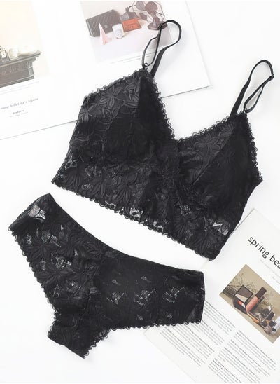 Buy Black Lace-Trimmed Bikini Set - Two Pieces in UAE