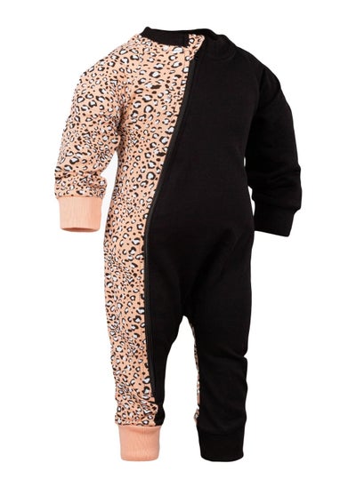 Buy Wild Comfy 100 percent Turkish Cotton Leopard and Black Jumpsuit with Headband for 3 to 12 Months in Saudi Arabia