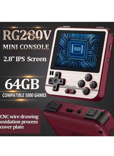 Buy RG280V Handheld Game Console with Opening Android Tony System 64Bit 2.8inch IPS Screen , Retro Game Console with 64 TF Card 5000 Classic Games Portable Video Game Console (Red) in Saudi Arabia