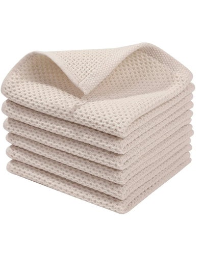 اشتري 6 Pack Cotton Waffle Weave Kitchen Dish Cloths,12x12 Inches Soft Absorbent Quick Drying Dish Towels(Beige) في السعودية