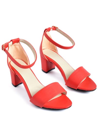 Buy Sandal Leather Mid Heel - Red in Egypt