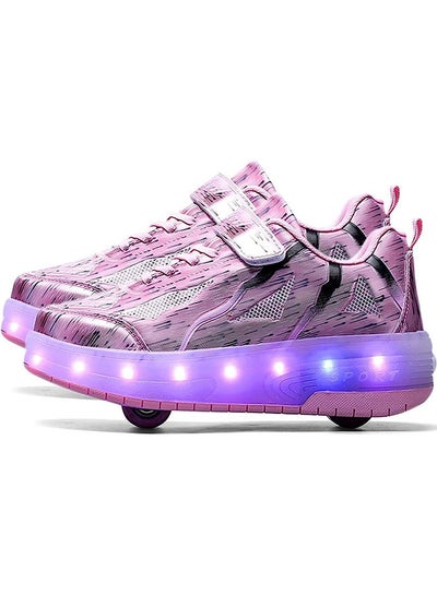 اشتري USB Chargable LED Light Up Roller Shoes Wheeled Skate Sneaker Shoes for Boys Girls Kids في السعودية