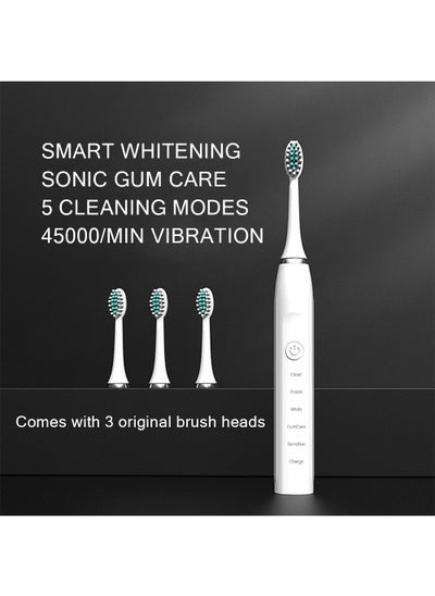 Buy Sonic Electric Toothbrush for Adults Timer Teeth Ultrasonic Automatic Vibrator Whitening Ipx7 Waterproof 4 Brush Head Usb Type in Saudi Arabia