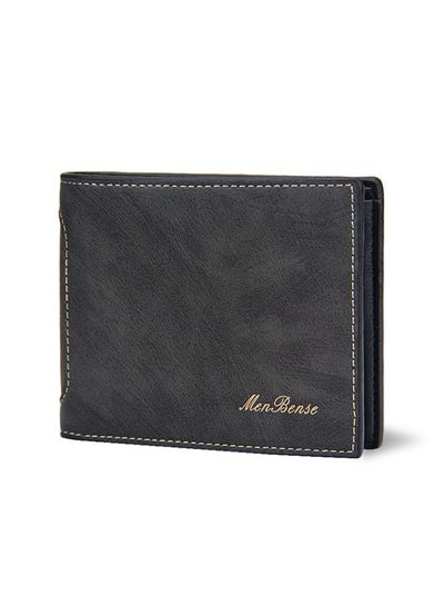 اشتري Classic Men's Leather Bifold Short Wallet Card Holder Certificate Money Bag for Business Commute Black في السعودية