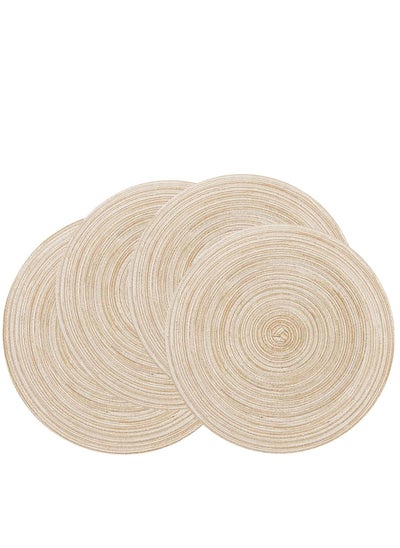 اشتري Round Braided Placemats for Dining Table Diameter 15 inch, Woven Heat Resistant Anti-Slid Cotton Washable Kitchen Table Mats (Beige，Set of 4) في الامارات