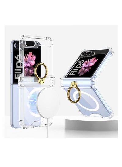 Buy For Samsung Galaxy Z Flip 6 Case Clear with Hinge Protection & Ring Kickstand, Support Wireless Charging Protective Phone Case (Clear) in Saudi Arabia