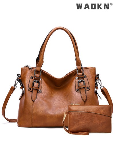 Buy Large Capacity Handbags Bags,Large Crossbody Bags Ladies Shoulder Handbags Purse Set for Women Hobo Totes PU Leather Purses and Handbags Shoulder Bag Vegan Leather Tote, Brown in UAE