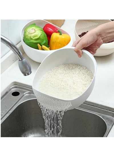 Buy Multifunctional Rice Washing Sieve Drain Basket Kitchen Supplies Household Plastic Vegetable Washing Filter Basket 19L x 16W x 12.5H cm (White) in UAE