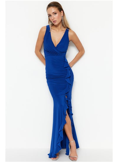 Buy Saks Fitted Lined Knitted Flounce Long Evening Evening Dress TPRSS19UT0026 in Egypt