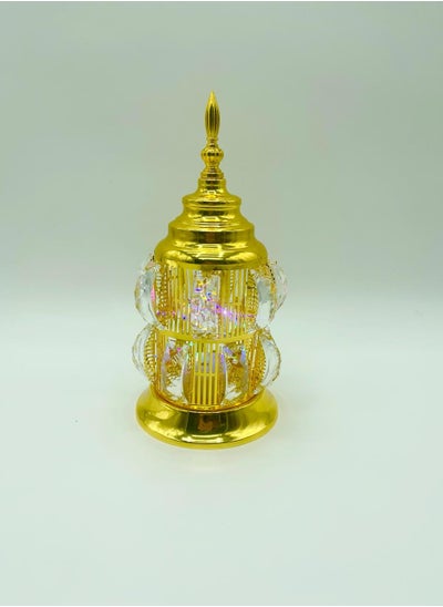 Buy A golden Ramadan lantern supported by crystal pieces light and sound Welcome to Hilal anthem size 27*17*16 in Saudi Arabia