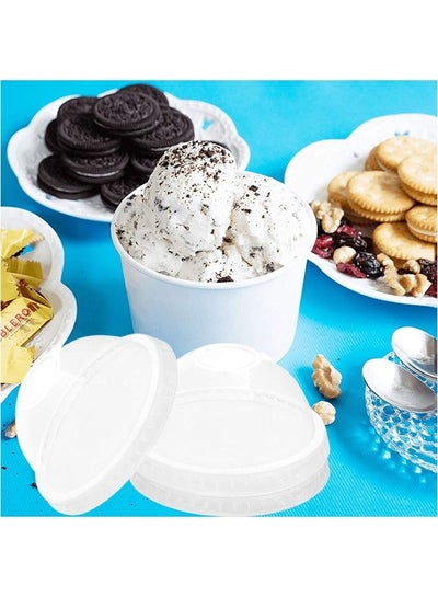 Buy Disposable Ice Cream Cups White With Dome Lid 16 Ounce for Hot or Cold Food, Party Supplies Treat Cups for Sundae, Frozen Yogurt 50 Pieces. in UAE