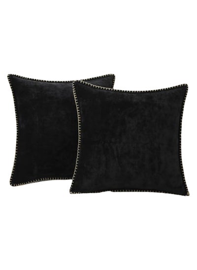 Buy 2 Pack Chenille Soft Throw Pillow Cover 45 x 45 cm Pillow Cover without Inner Core, Square Pillow Cover with Stitched Edges, Suitable for Sofa Bed (Black) in UAE