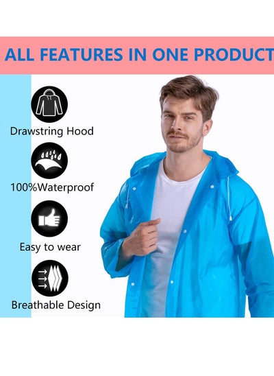 اشتري Raincoat Rain Poncho for Adults, 1 Pack EVA Rain Poncho for Women and Men Reusable Raincoat Jacket Packable for Family Fishing/Travel/Emergency/ with Hood and Elastic Sleeving في السعودية