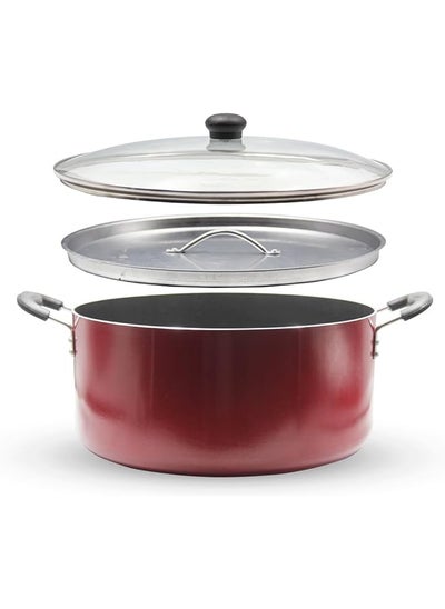 Buy Dum Biriyani Pot With Glass Lid And Red 36Cm Bc158 in Saudi Arabia