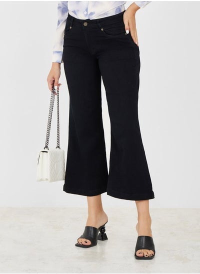 Buy Mid Rise Wide Leg Crop Jeans in Saudi Arabia